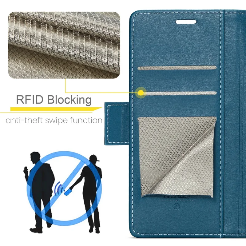 For Samsung Galaxy A05s 4G Leather Case CASEME 023 RFID Blocking 3 Card Slot Mobile Cover - Blue