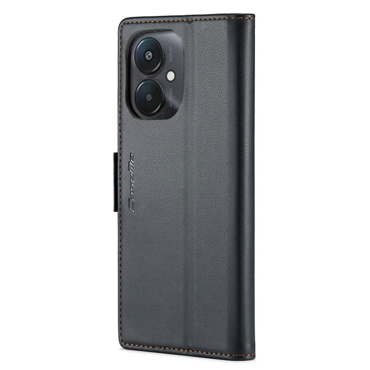 CASEME 023 Serie für Xiaomi Redmi 13C 4G / Redmi 13C 5G / Poco C65 4G Hülle Glossy RFID-blockierende Brieftasche - Schwarz