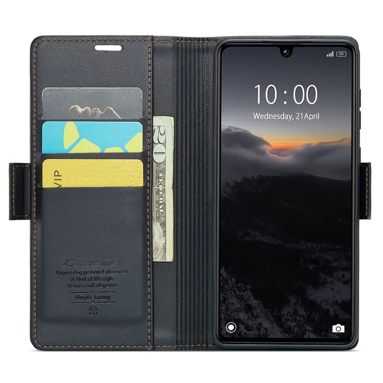 CASEME 023 Series For Xiaomi Redmi 13C 4G / Redmi 13C 5G / Poco C65 4G Case Glossy RFID Blocking Wallet Cover - Black