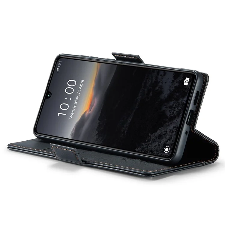 CASEME 023 Serie für Xiaomi Redmi 13C 4G / Redmi 13C 5G / Poco C65 4G Hülle Glossy RFID-blockierende Brieftasche - Schwarz