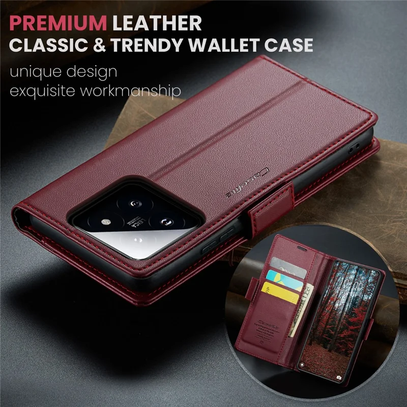 For Xiaomi 14 Magnetic Leather Case CASEME 023 RFID Blocking 3 Card Slot Mobile Cover - Red