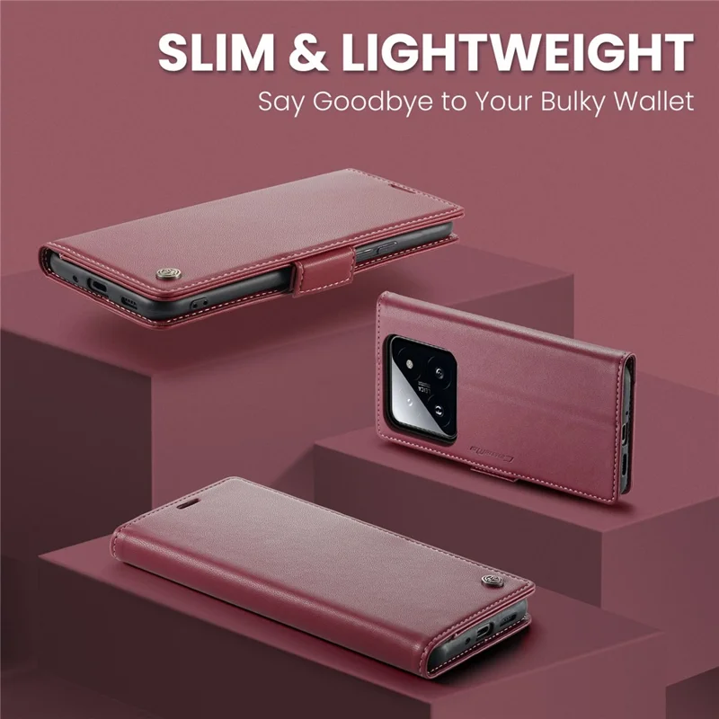 For Xiaomi 14 Magnetic Leather Case CASEME 023 RFID Blocking 3 Card Slot Mobile Cover - Red