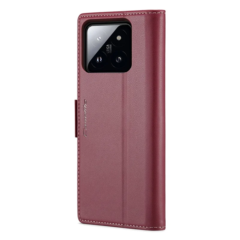 For Xiaomi 14 Magnetic Leather Case CASEME 023 RFID Blocking 3 Card Slot Mobile Cover - Red