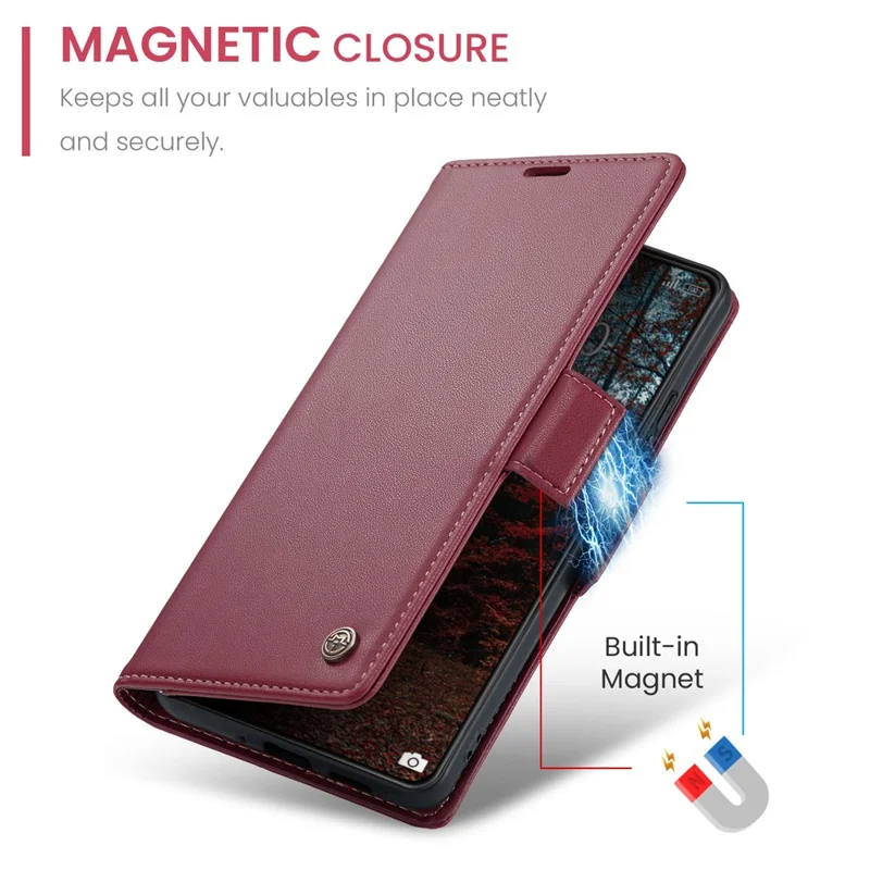 For Xiaomi 14 Magnetic Leather Case CASEME 023 RFID Blocking 3 Card Slot Mobile Cover - Red