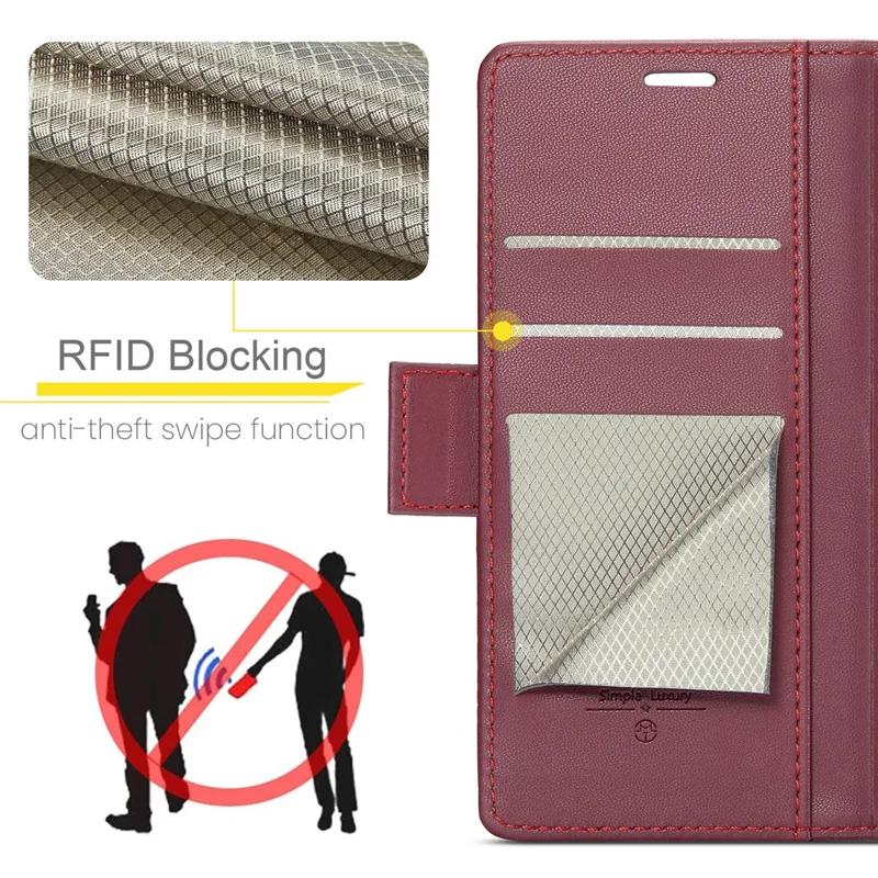 For Xiaomi 14 Magnetic Leather Case CASEME 023 RFID Blocking 3 Card Slot Mobile Cover - Red