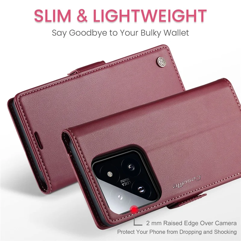 For Xiaomi 14 Magnetic Leather Case CASEME 023 RFID Blocking 3 Card Slot Mobile Cover - Red