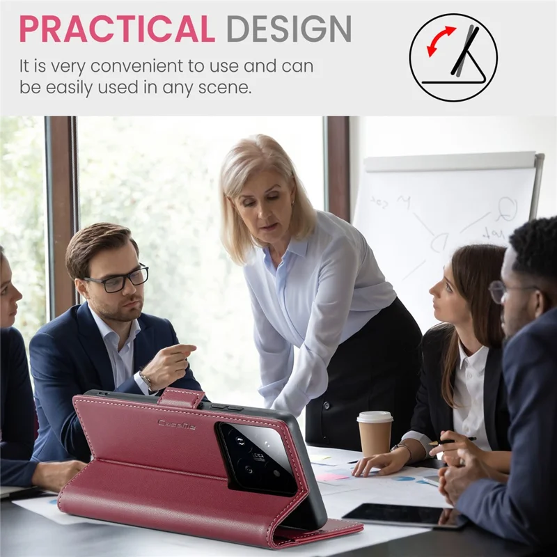 For Xiaomi 14 Magnetic Leather Case CASEME 023 RFID Blocking 3 Card Slot Mobile Cover - Red