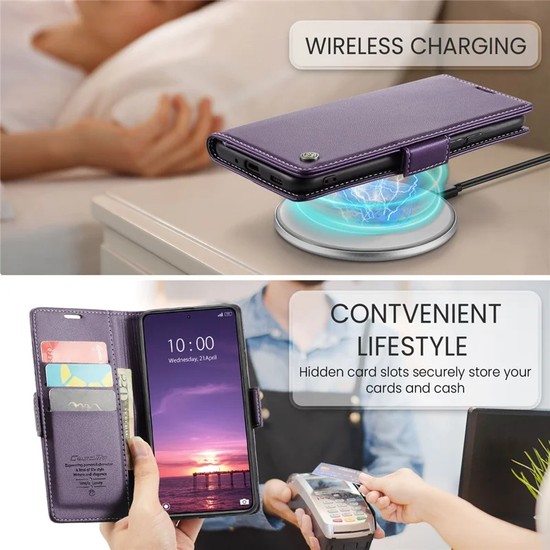 For Xiaomi 14 Magnetic Leather Case CASEME 023 RFID Blocking 3 Card Slot Mobile Cover - Purple