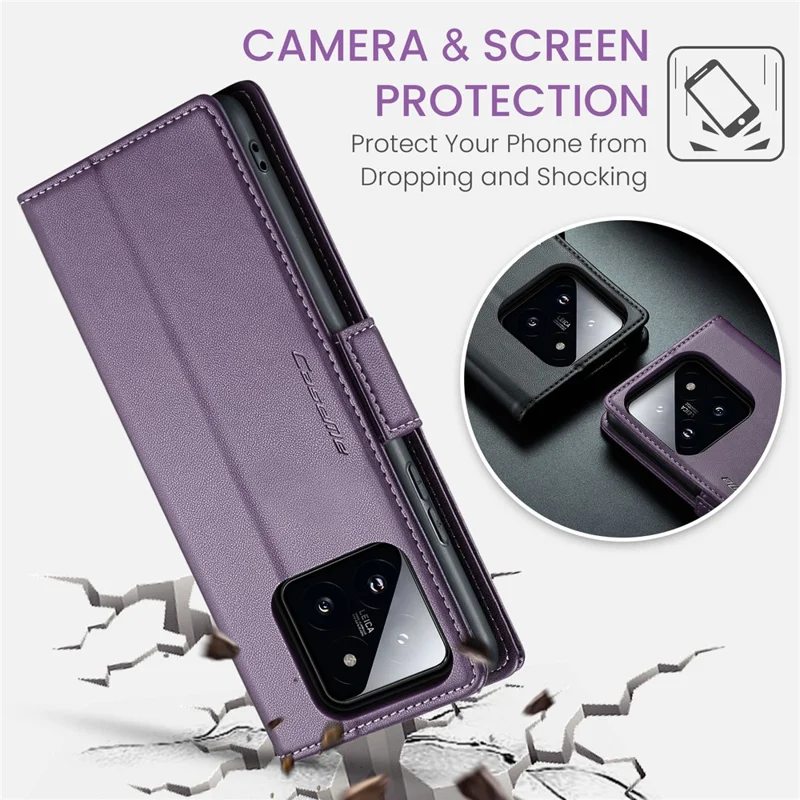 For Xiaomi 14 Magnetic Leather Case CASEME 023 RFID Blocking 3 Card Slot Mobile Cover - Purple