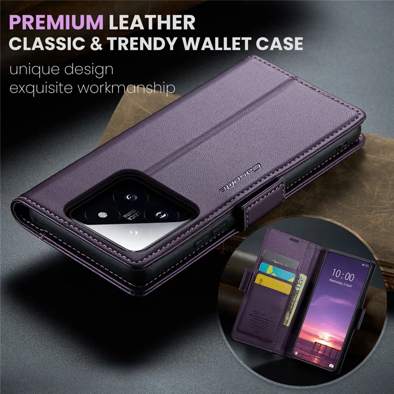 For Xiaomi 14 Magnetic Leather Case CASEME 023 RFID Blocking 3 Card Slot Mobile Cover - Purple