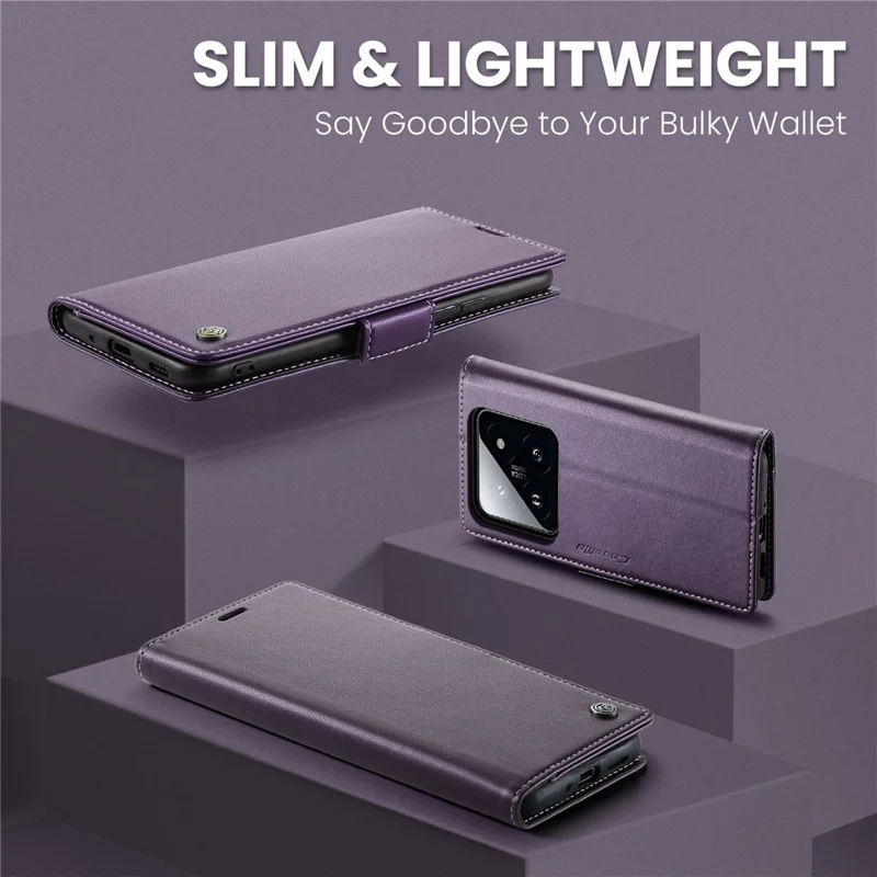For Xiaomi 14 Magnetic Leather Case CASEME 023 RFID Blocking 3 Card Slot Mobile Cover - Purple