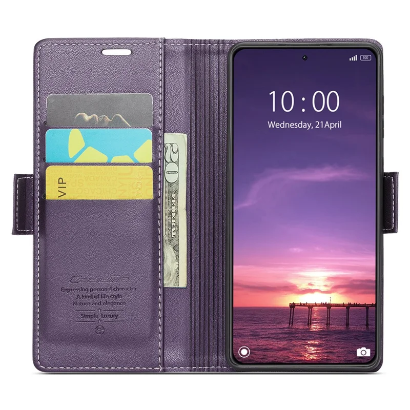For Xiaomi 14 Magnetic Leather Case CASEME 023 RFID Blocking 3 Card Slot Mobile Cover - Purple