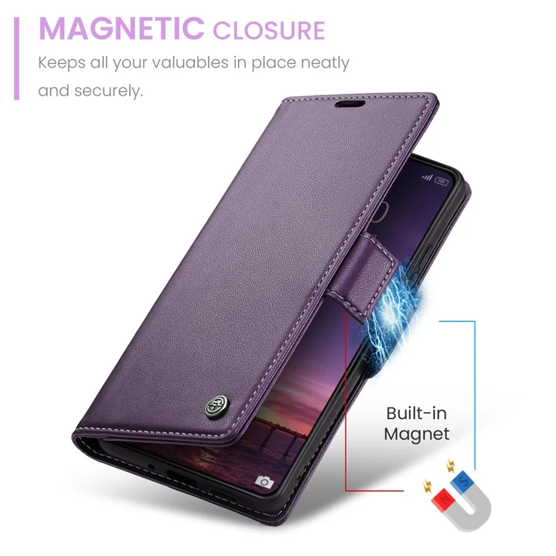 For Xiaomi 14 Magnetic Leather Case CASEME 023 RFID Blocking 3 Card Slot Mobile Cover - Purple