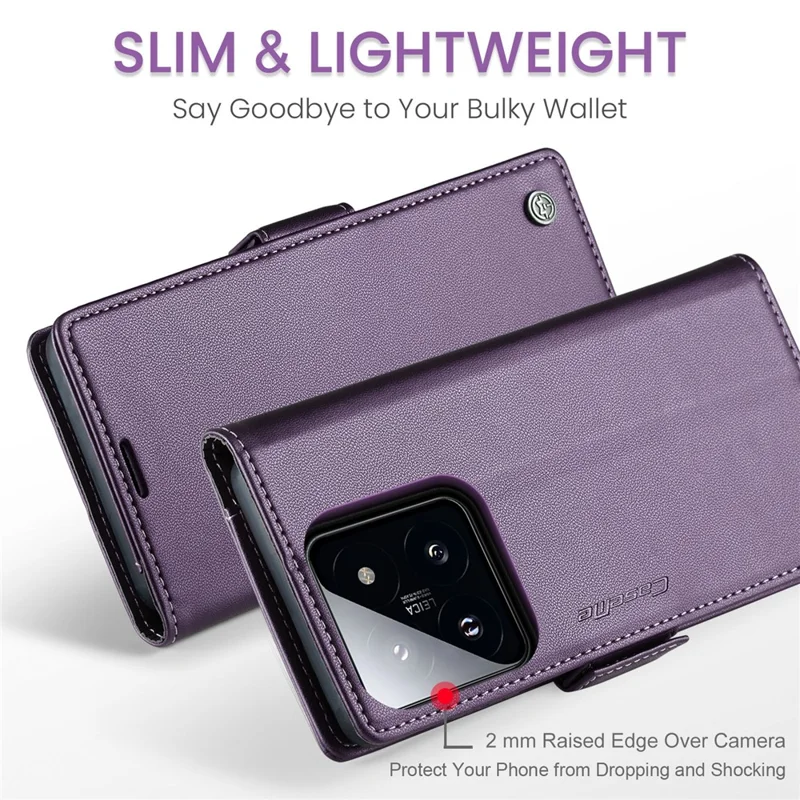For Xiaomi 14 Magnetic Leather Case CASEME 023 RFID Blocking 3 Card Slot Mobile Cover - Purple