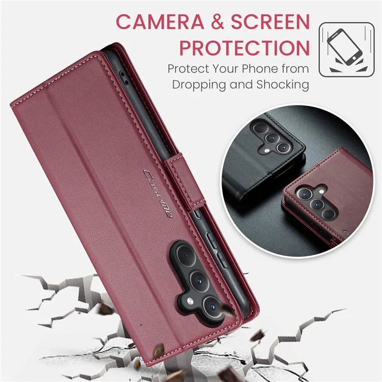 CASEME 023 Série Para Samsung Galaxy A35 5G Case Glossy Litchi Texture Phone Wallet Cover - Vermelho