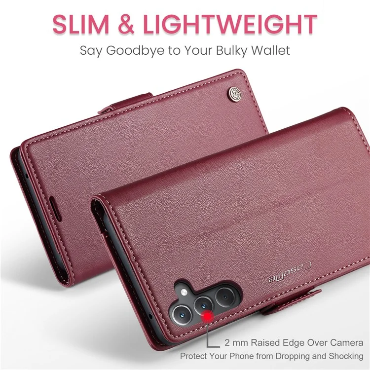 CASEME 023 Série Para Samsung Galaxy A35 5G Case Glossy Litchi Texture Phone Wallet Cover - Vermelho