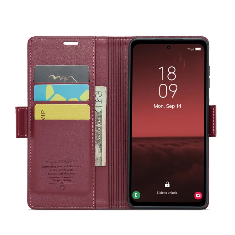 CASEME 023 Série Para Samsung Galaxy A35 5G Case Glossy Litchi Texture Phone Wallet Cover - Vermelho