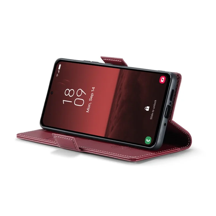 CASEME 023 Série Para Samsung Galaxy A35 5G Case Glossy Litchi Texture Phone Wallet Cover - Vermelho