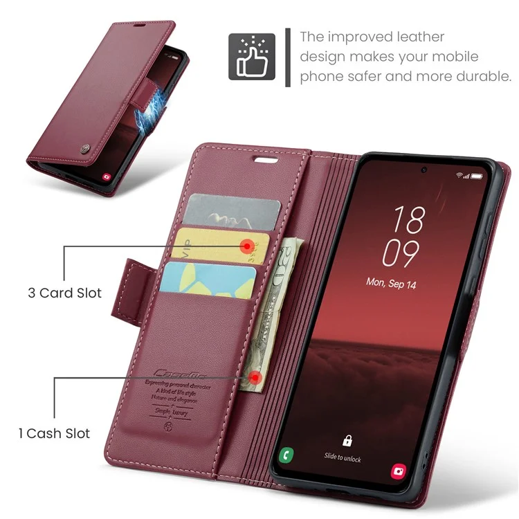 CASEME 023 Série Para Samsung Galaxy A35 5G Case Glossy Litchi Texture Phone Wallet Cover - Vermelho