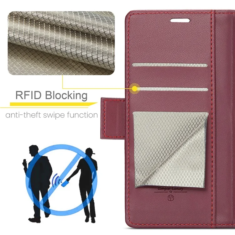 CASEME 023 Série Para Samsung Galaxy A35 5G Case Glossy Litchi Texture Phone Wallet Cover - Vermelho