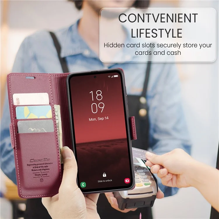 CASEME 023 Série Para Samsung Galaxy A35 5G Case Glossy Litchi Texture Phone Wallet Cover - Vermelho