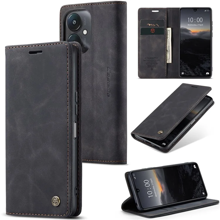 CASEME 013 Serie für Xiaomi Redmi 13C 4G / Redmi 13C 5G / Poco C65 4G Hülle Leder Flip Ständer Handyhülle - Schwarz