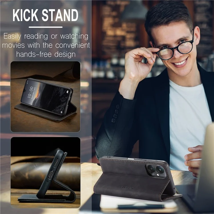 CASEME 013 Serie für Xiaomi Redmi 13C 4G / Redmi 13C 5G / Poco C65 4G Hülle Leder Flip Ständer Handyhülle - Schwarz