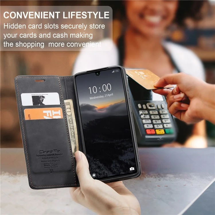 CASEME 013 Serie für Xiaomi Redmi 13C 4G / Redmi 13C 5G / Poco C65 4G Hülle Leder Flip Ständer Handyhülle - Schwarz