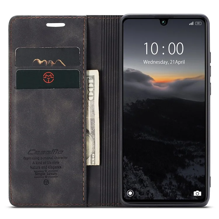 CASEME 013 Serie für Xiaomi Redmi 13C 4G / Redmi 13C 5G / Poco C65 4G Hülle Leder Flip Ständer Handyhülle - Schwarz