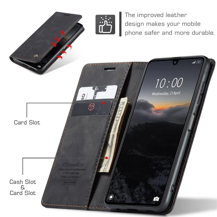 CASEME 013 Serie für Xiaomi Redmi 13C 4G / Redmi 13C 5G / Poco C65 4G Hülle Leder Flip Ständer Handyhülle - Schwarz