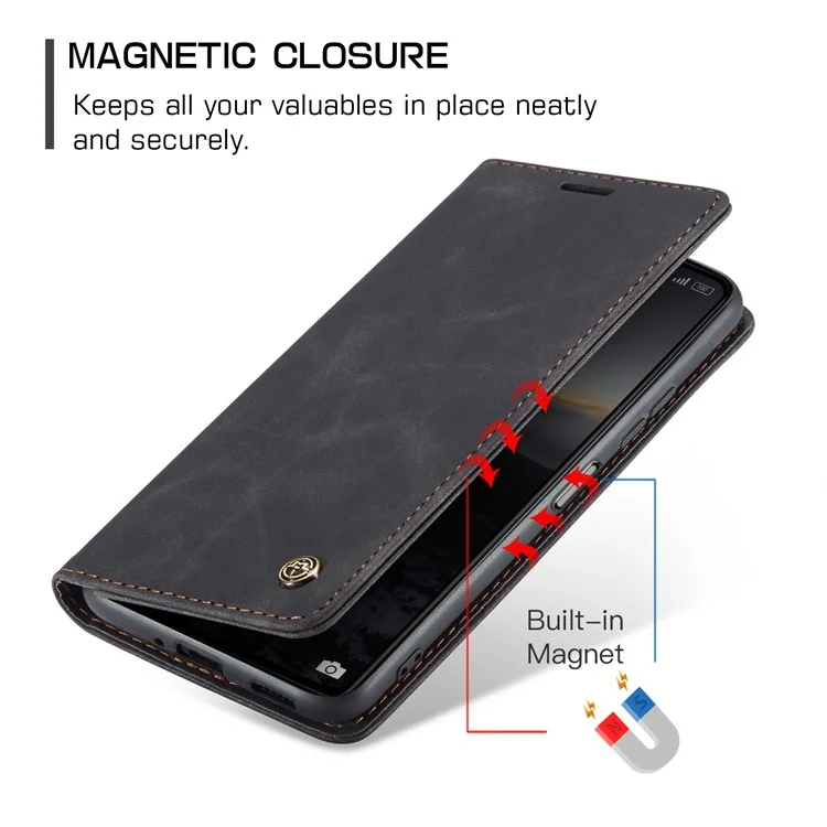 CASEME 013 Serie für Xiaomi Redmi 13C 4G / Redmi 13C 5G / Poco C65 4G Hülle Leder Flip Ständer Handyhülle - Schwarz