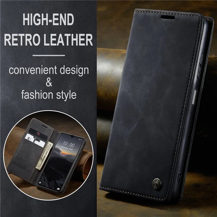 CASEME 013 Serie für Xiaomi Redmi 13C 4G / Redmi 13C 5G / Poco C65 4G Hülle Leder Flip Ständer Handyhülle - Schwarz
