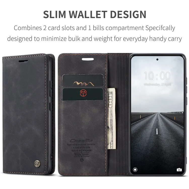 CASEME 013 Series For Xiaomi 14 Pro Case Leather Card Holder Phone Cover Business Style - Black