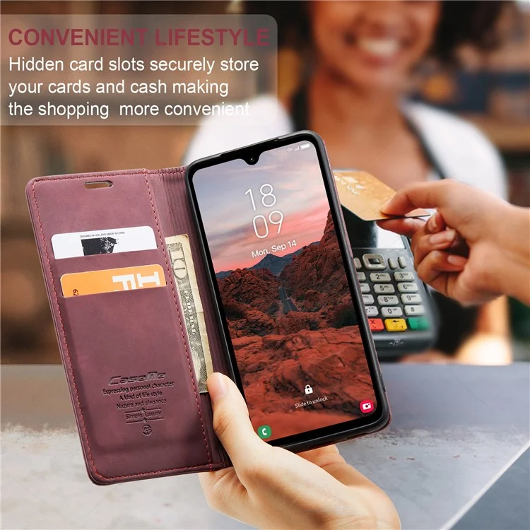 CASEME 013 Serie Für Samsung Galaxy A05s 4G Hülle Business Style View Flip Leder-Telefonhülle - Rot