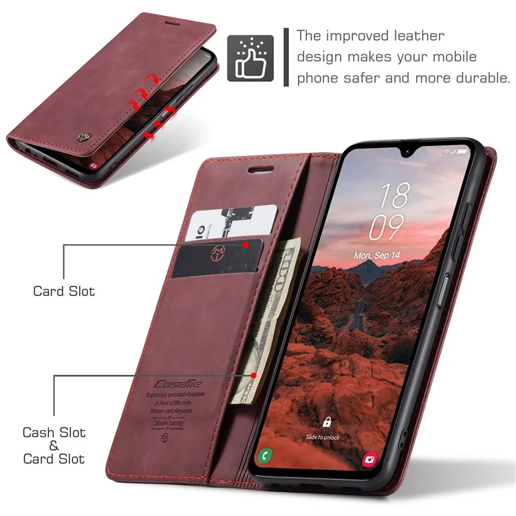 CASEME 013 Serie Für Samsung Galaxy A05s 4G Hülle Business Style View Flip Leder-Telefonhülle - Rot