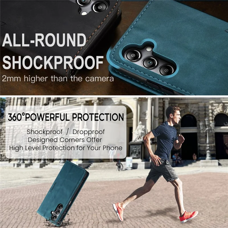 CASEME 013 Series For Samsung Galaxy A05s 4G Case Business Style View Flip Leather Phone Cover - Blue