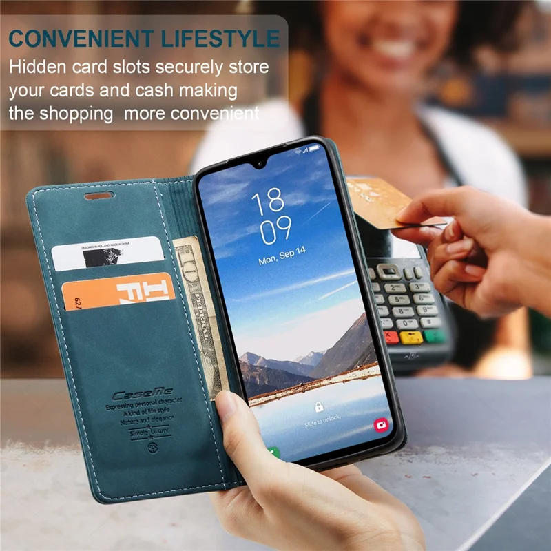 CASEME 013 Series For Samsung Galaxy A05s 4G Case Business Style View Flip Leather Phone Cover - Blue
