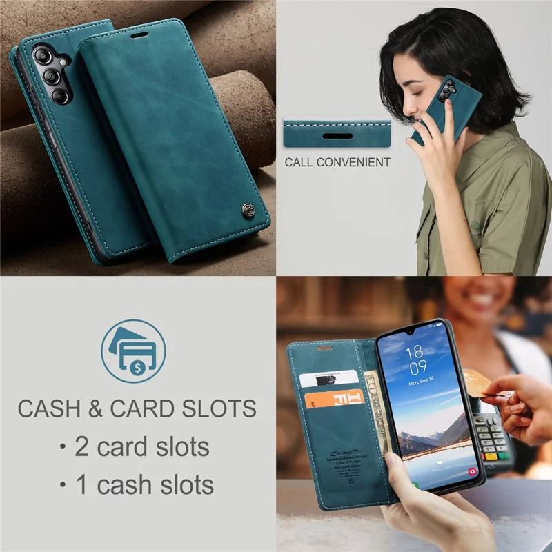 CASEME 013 Series For Samsung Galaxy A05s 4G Case Business Style View Flip Leather Phone Cover - Blue
