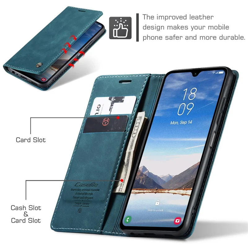 CASEME 013 Series For Samsung Galaxy A05s 4G Case Business Style View Flip Leather Phone Cover - Blue