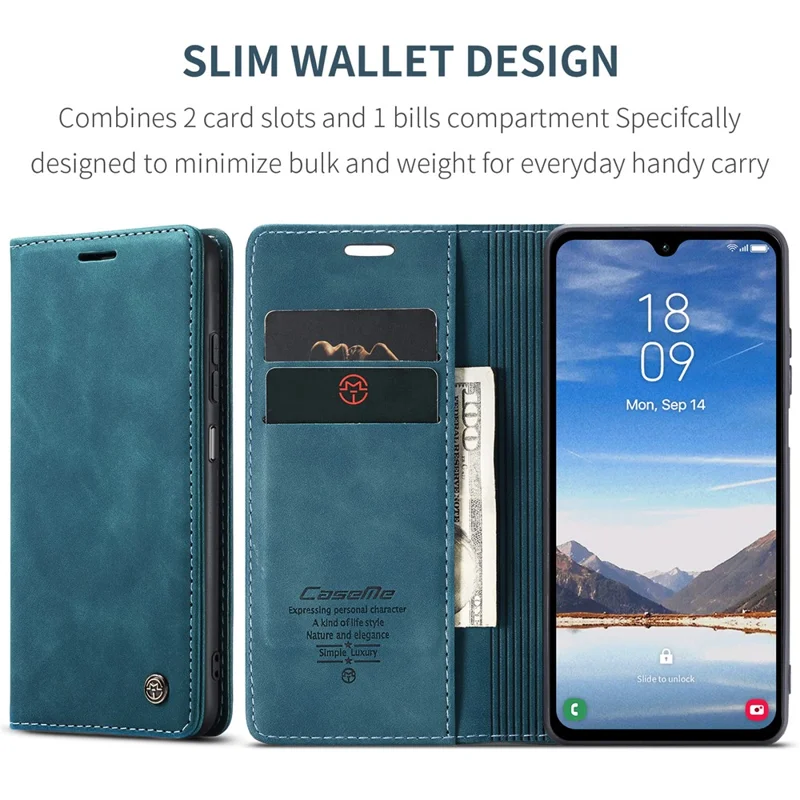 CASEME 013 Series For Samsung Galaxy A05s 4G Case Business Style View Flip Leather Phone Cover - Blue
