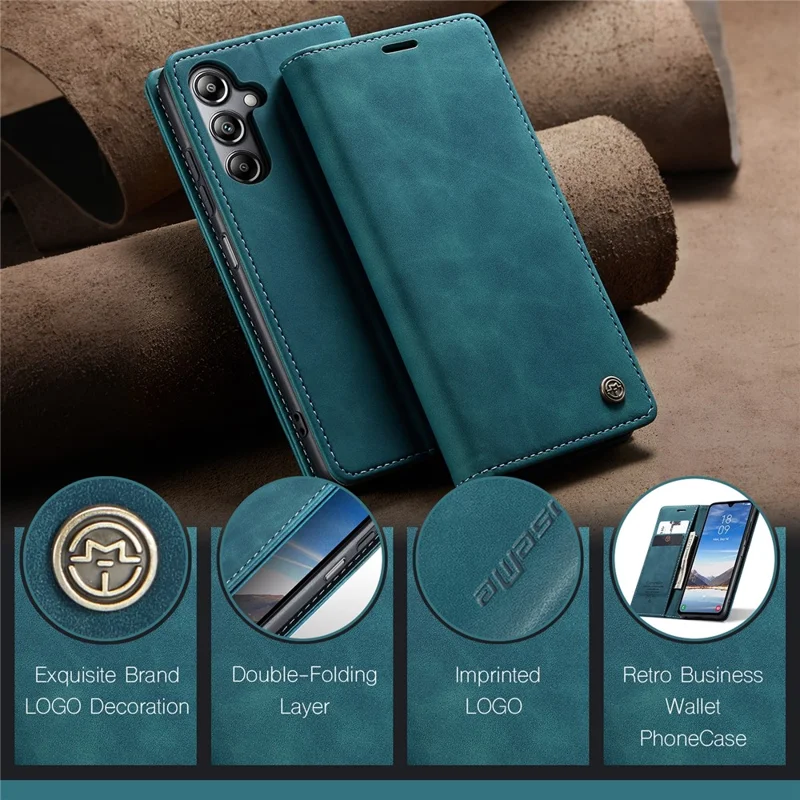 CASEME 013 Series For Samsung Galaxy A05s 4G Case Business Style View Flip Leather Phone Cover - Blue