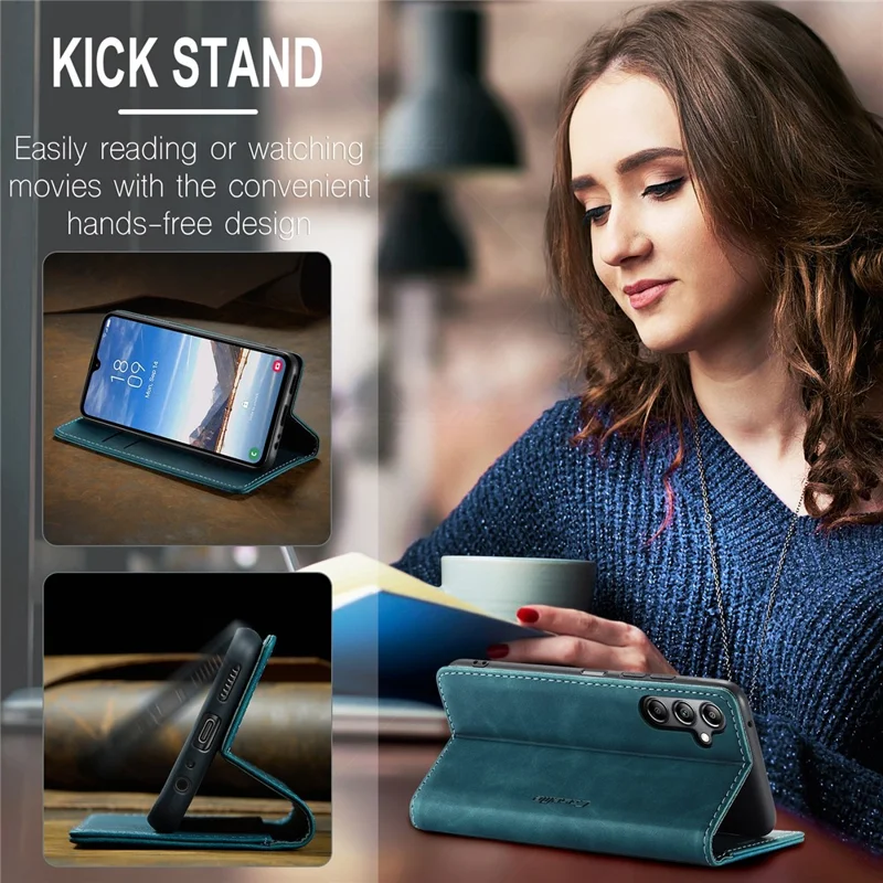 CASEME 013 Series For Samsung Galaxy A05s 4G Case Business Style View Flip Leather Phone Cover - Blue