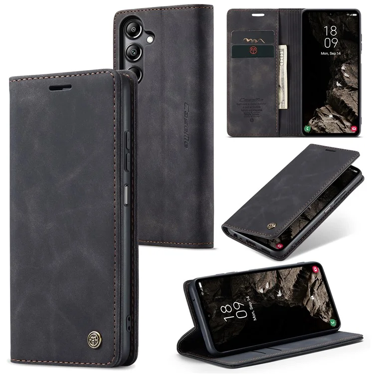 CASEME 013 Series For Samsung Galaxy A05s 4G Case Business Style View Flip Leather Phone Cover - Black