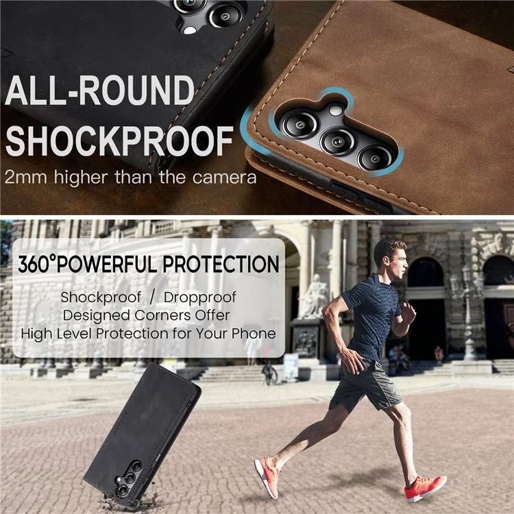 CASEME 013 Series For Samsung Galaxy A05s 4G Case Business Style View Flip Leather Phone Cover - Black