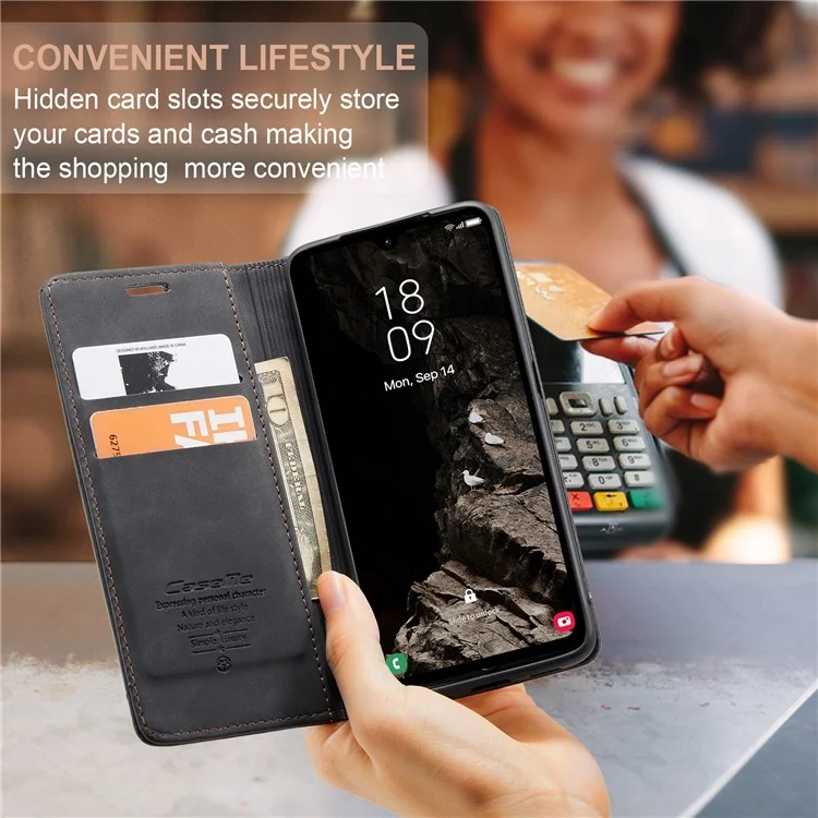 CASEME 013 Series For Samsung Galaxy A05s 4G Case Business Style View Flip Leather Phone Cover - Black