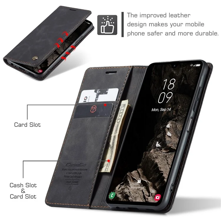 CASEME 013 Series For Samsung Galaxy A05s 4G Case Business Style View Flip Leather Phone Cover - Black