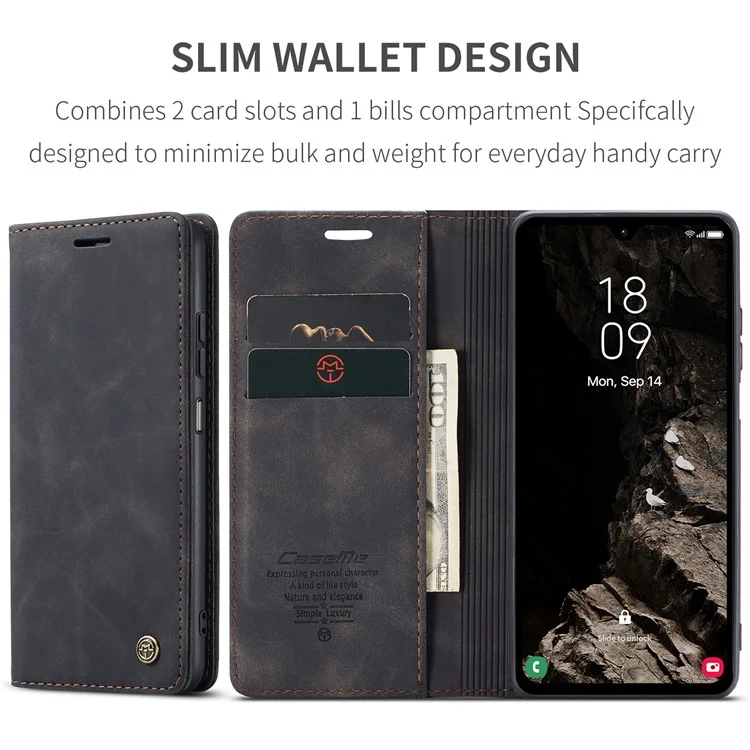 CASEME 013 Series For Samsung Galaxy A05s 4G Case Business Style View Flip Leather Phone Cover - Black