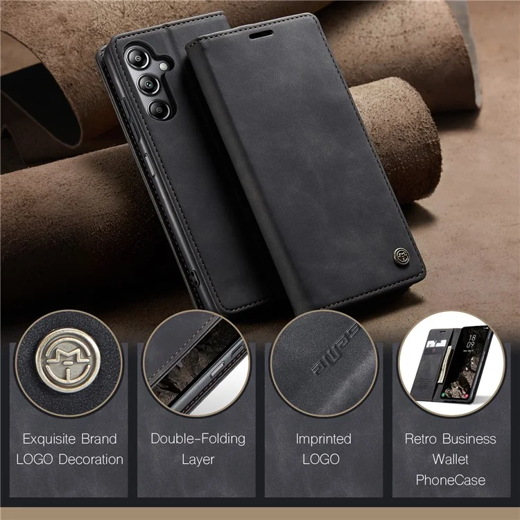 CASEME 013 Series For Samsung Galaxy A05s 4G Case Business Style View Flip Leather Phone Cover - Black