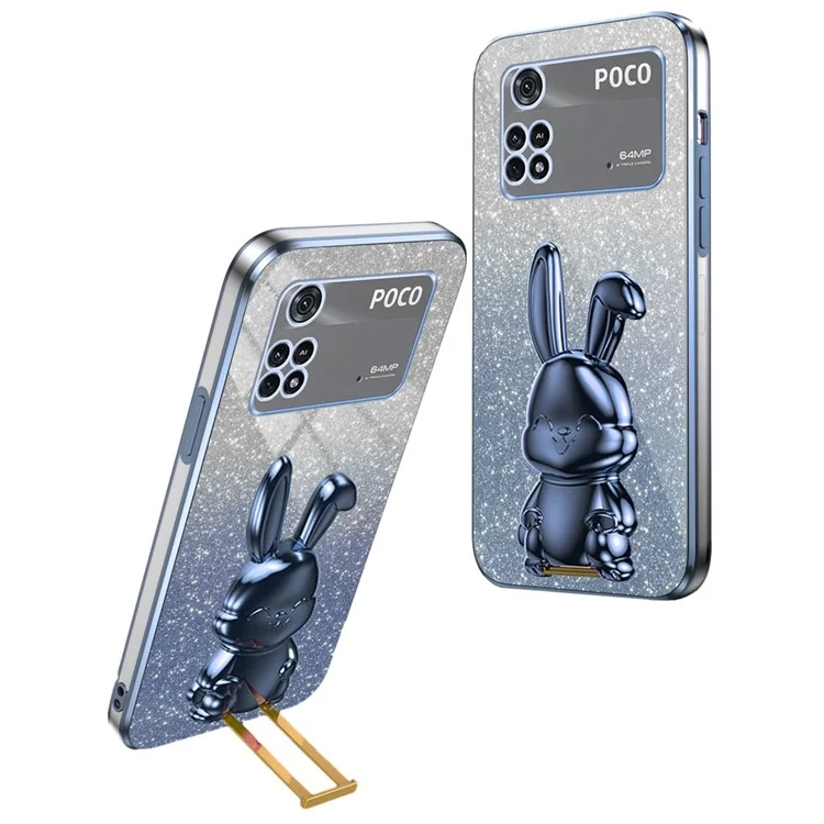 Per Xiaomi Poco M4 Pro 4G Case Cartoon Rabbit PC+TPU Cover per telefono con supporto estraibile - Blu