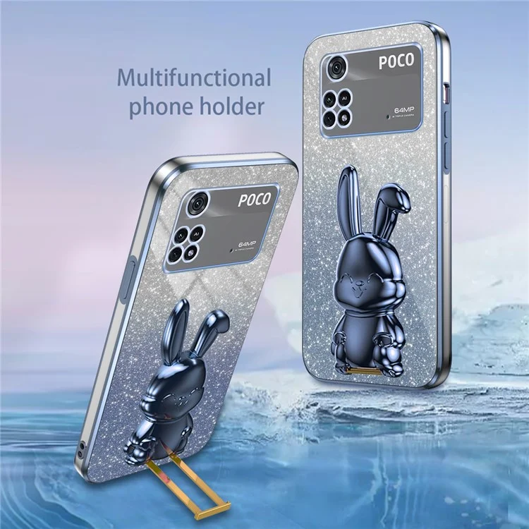 Per Xiaomi Poco M4 Pro 4G Case Cartoon Rabbit PC+TPU Cover per telefono con supporto estraibile - Blu